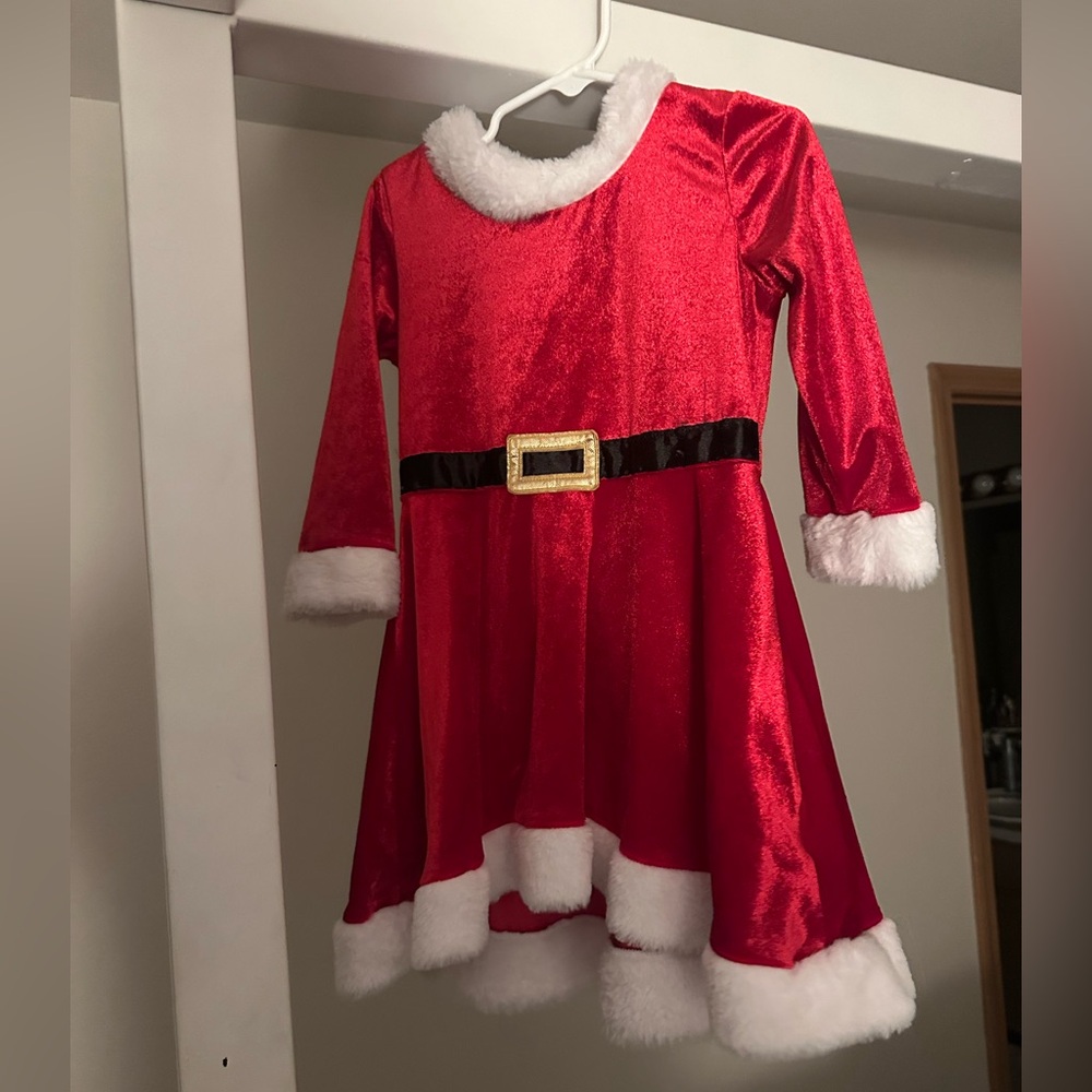 H&M Girls Christmas Holiday Santa Velour Red Dress & Hat Outfit 3T 4T